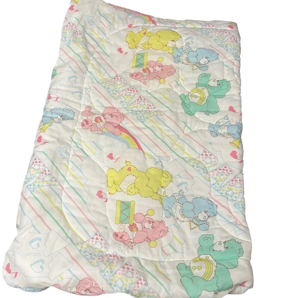 Care Bears Vintage Baby Sleeping Bag 1984 Pastel Rainbow 33x21 80s nursery decor